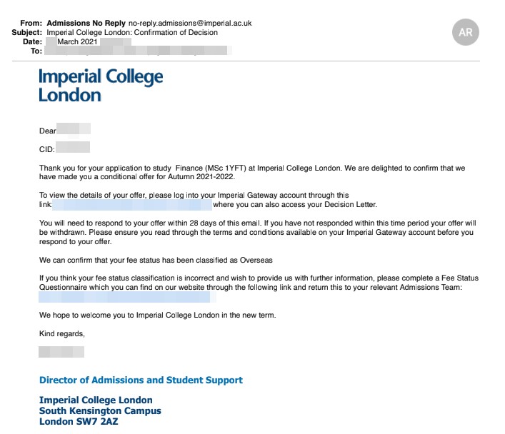 Оффер Imperial College London