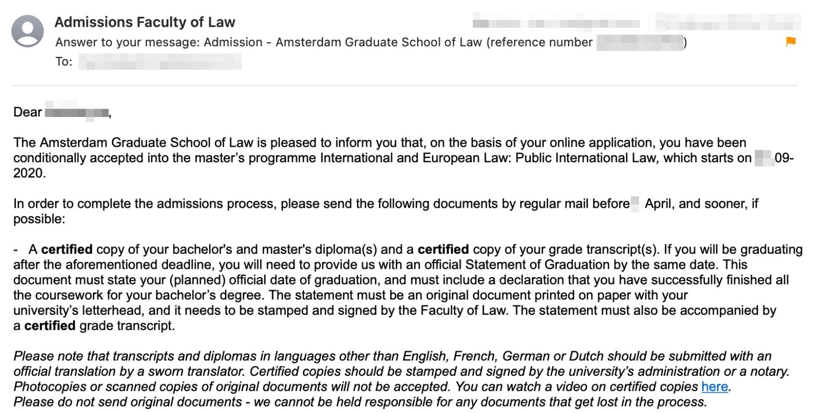Оффер Amsterdam Graduate School of Law